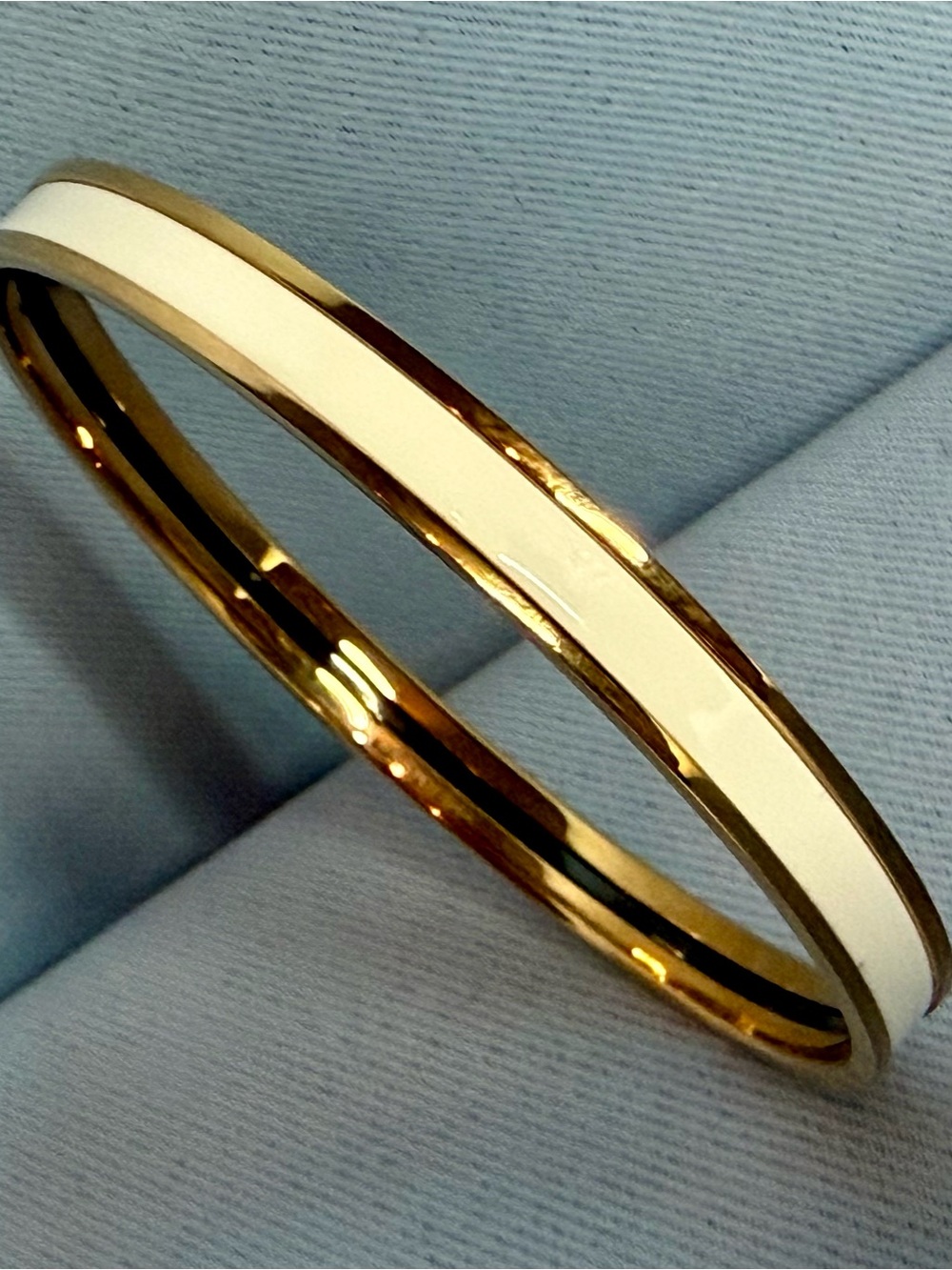 Gold & Cream Enamel Bangle Bracelet - Picture 7 of 7